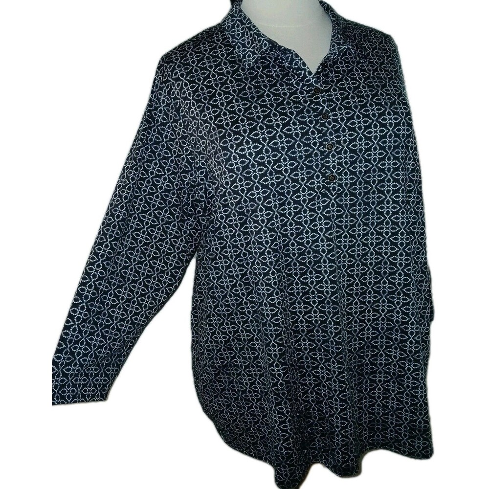 CROFT BARROW Womens 3X Career Casual Geo Print Stretch 3/4 Sleeve Top Black - Picture 5 of 10